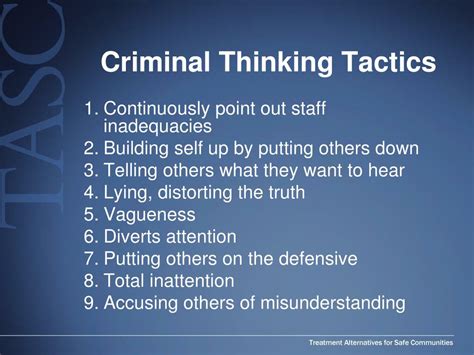Elimination of criminal tactics, power and. . Criminal thinking errors and tactics